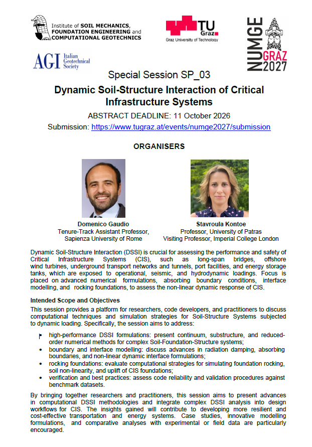 Call for Abstracts: NUMGE 2027 Special Session SP_03 (Dynamic Soil-Structure Interaction of Critical Infrastructure Systems)