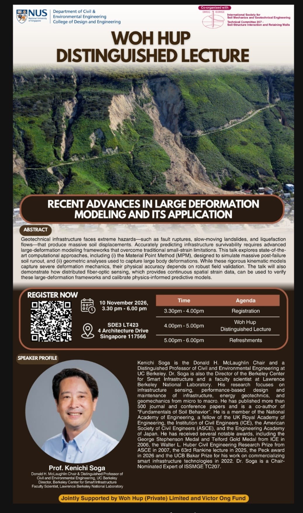 Distinguished Lecture by Prof. Kenichi Soga | Co-organised by ISSMGE TC207 | 10 Nov 2026